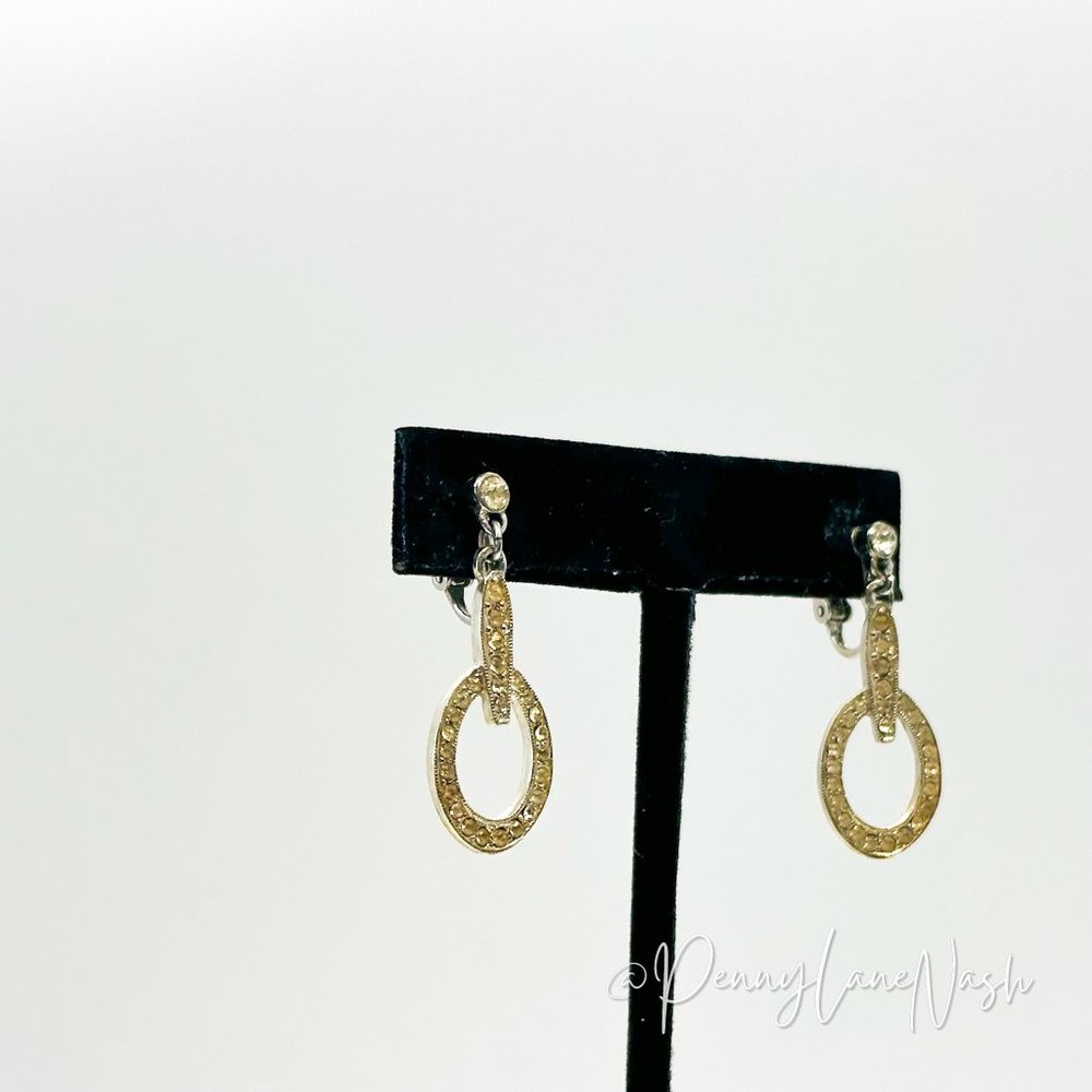 Vintage Rhinestone Oval Drop Earrings - Picture 2 of 8